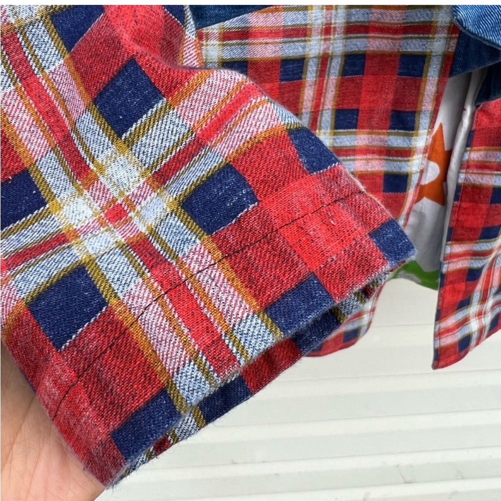 Denim & Red Plaid Open Front Women's Jacket - Picture 7 of 16
